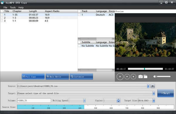AnyMP4 DVD Copy software interface